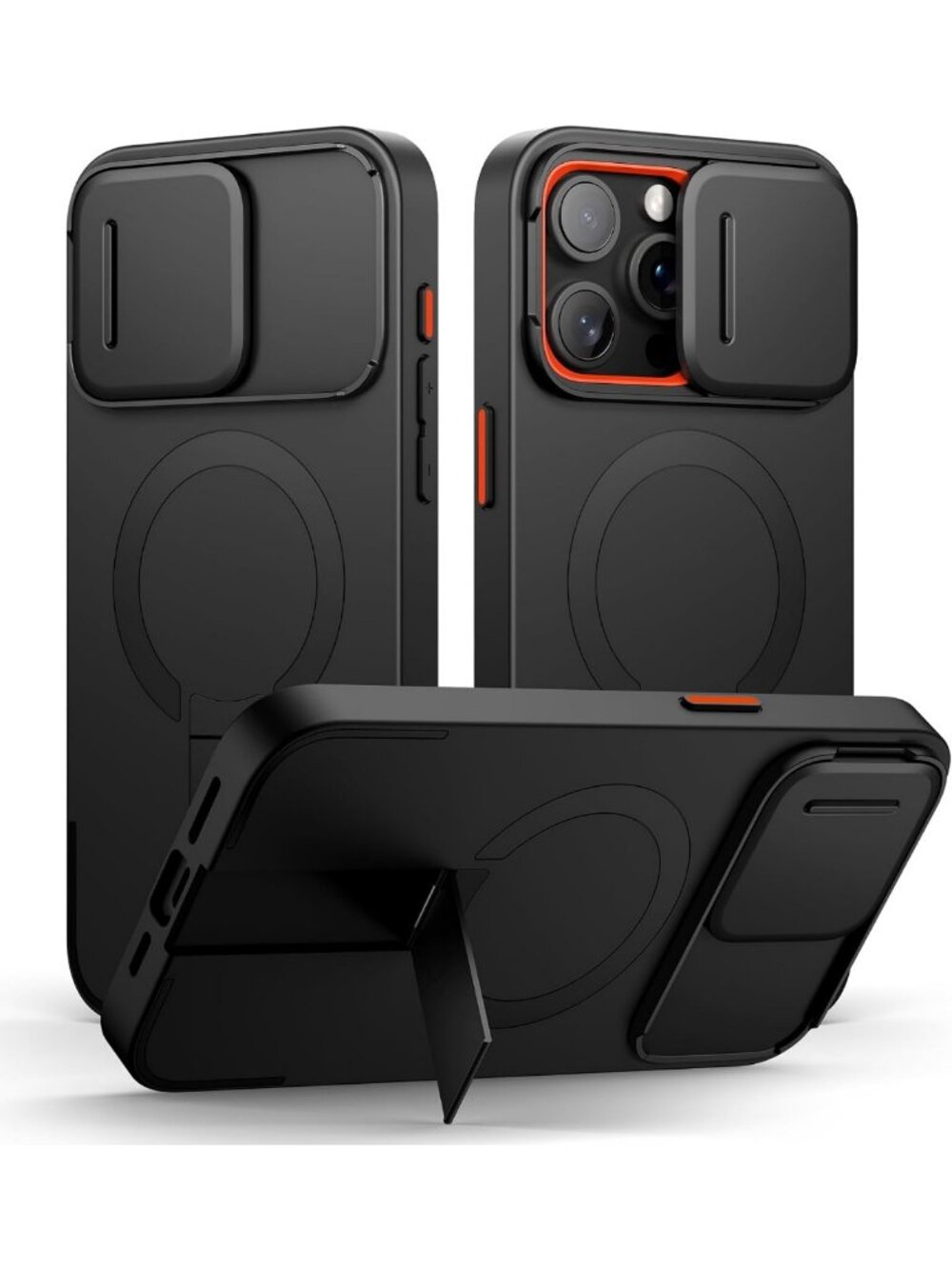 iPhone 15 Pro Max Case with Magnetic Camera Slide, Adjustable Kickstand, Slim